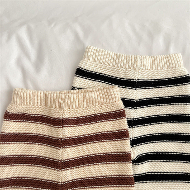 Baby Striped Pattern Lapel Knitted Cardigan or Pants
