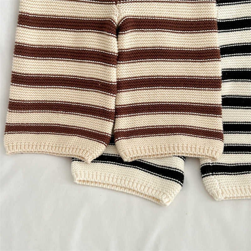 Baby Striped Pattern Lapel Knitted Cardigan or Pants