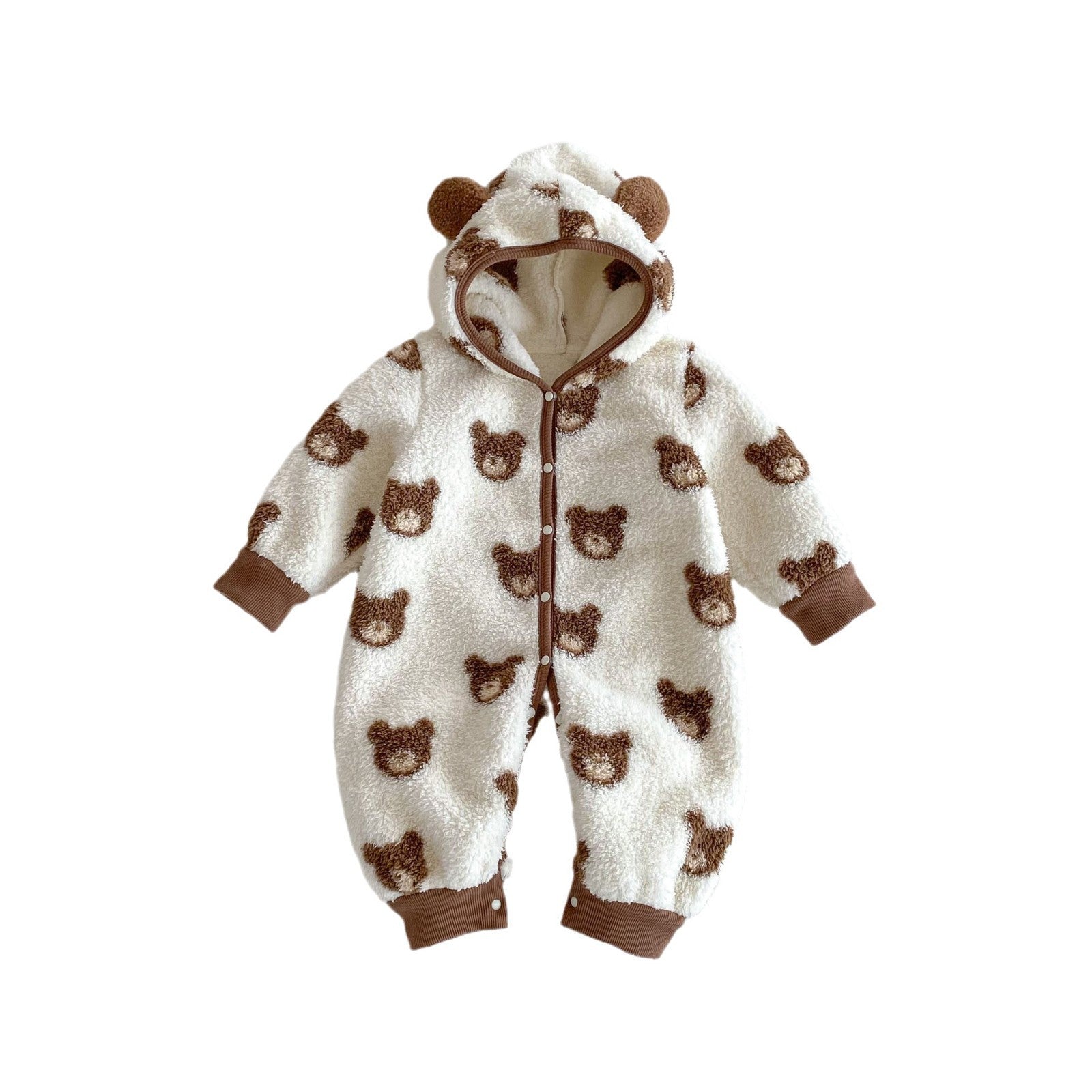 Winter Arrival Baby Cute Teddy Hooded Design Warm Fleece Rompers