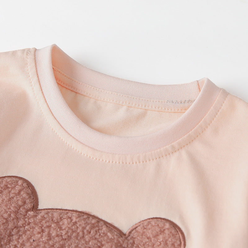 Spring and Autumn Boys Cartoon Teddy Bear Pattern Long Sleeves Top and Striped Pants Clothing Set