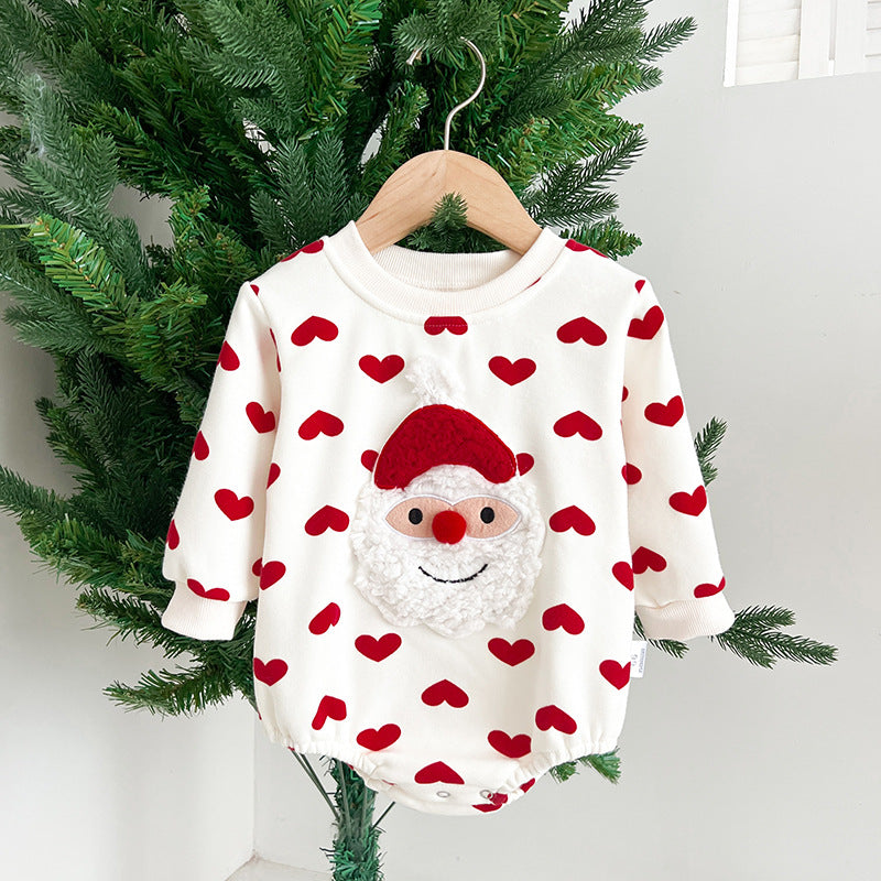 Baby Christmas Santa Claus Pattern Heart Printed Design Long Sleeved bodysuit