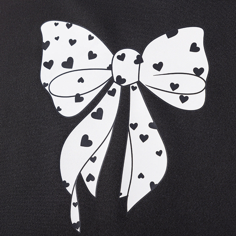 Spring and Autumn Girls Butterfly-bows Pattern Long Sleeves Top and Hearts Pattern Pants Clothing Set