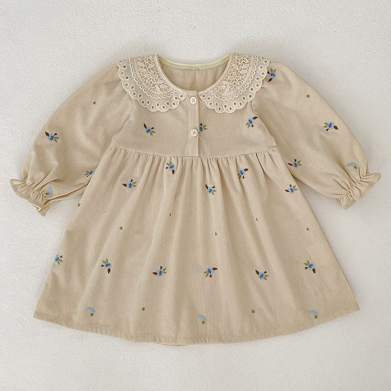 Autumn Hot Selling Baby Kids Girls Flowers Embroidered Pattern Long-sleeved bodysuit and Dress – Princess Sister Matching Set