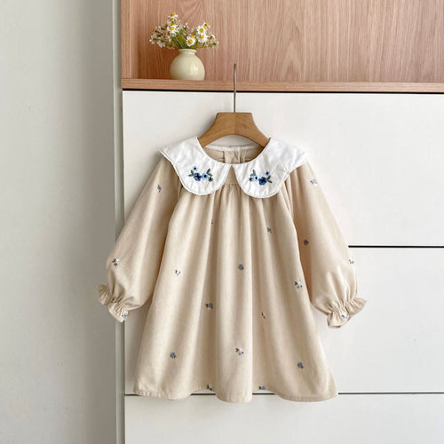 Autumn Baby Kids Girls Flowers Embroidered Pattern Long-sleeved bodysuit and Dress – Princess Sister Matching Set