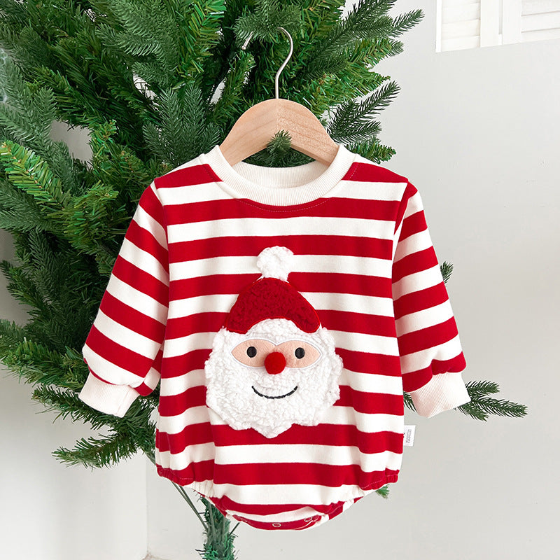 Baby Christmas Santa Claus Pattern Heart Printed Design Long Sleeved bodysuit