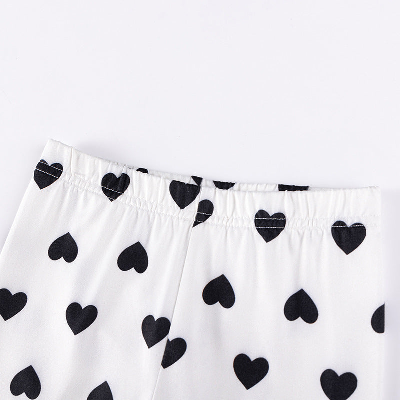 Spring and Autumn Girls Butterfly-bows Pattern Long Sleeves Top and Hearts Pattern Pants Clothing Set