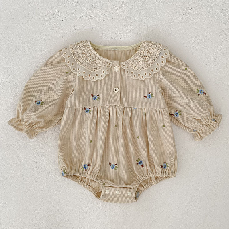 Autumn Hot Selling Baby Kids Girls Flowers Embroidered Pattern Long-sleeved bodysuit and Dress – Princess Sister Matching Set