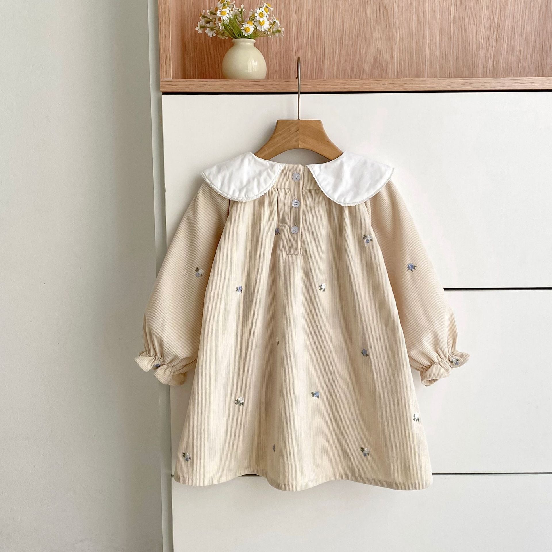 Autumn Baby Kids Girls Flowers Embroidered Pattern Long-sleeved bodysuit and Dress – Princess Sister Matching Set