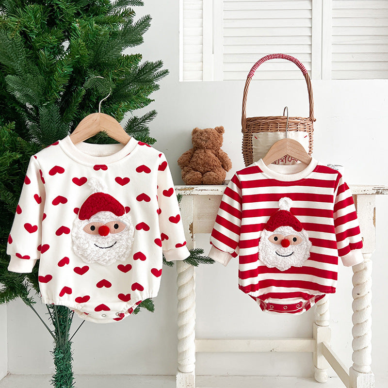 Baby Christmas Santa Claus Pattern Heart Printed Design Long Sleeved bodysuit