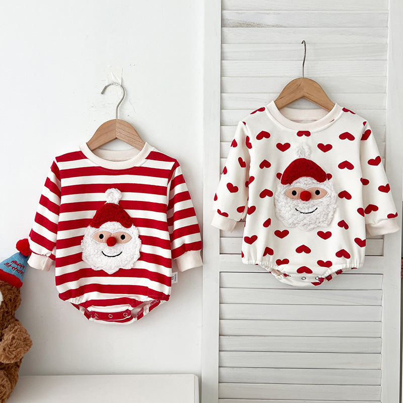 Baby Christmas Santa Claus Pattern Heart Printed Design Long Sleeved bodysuit