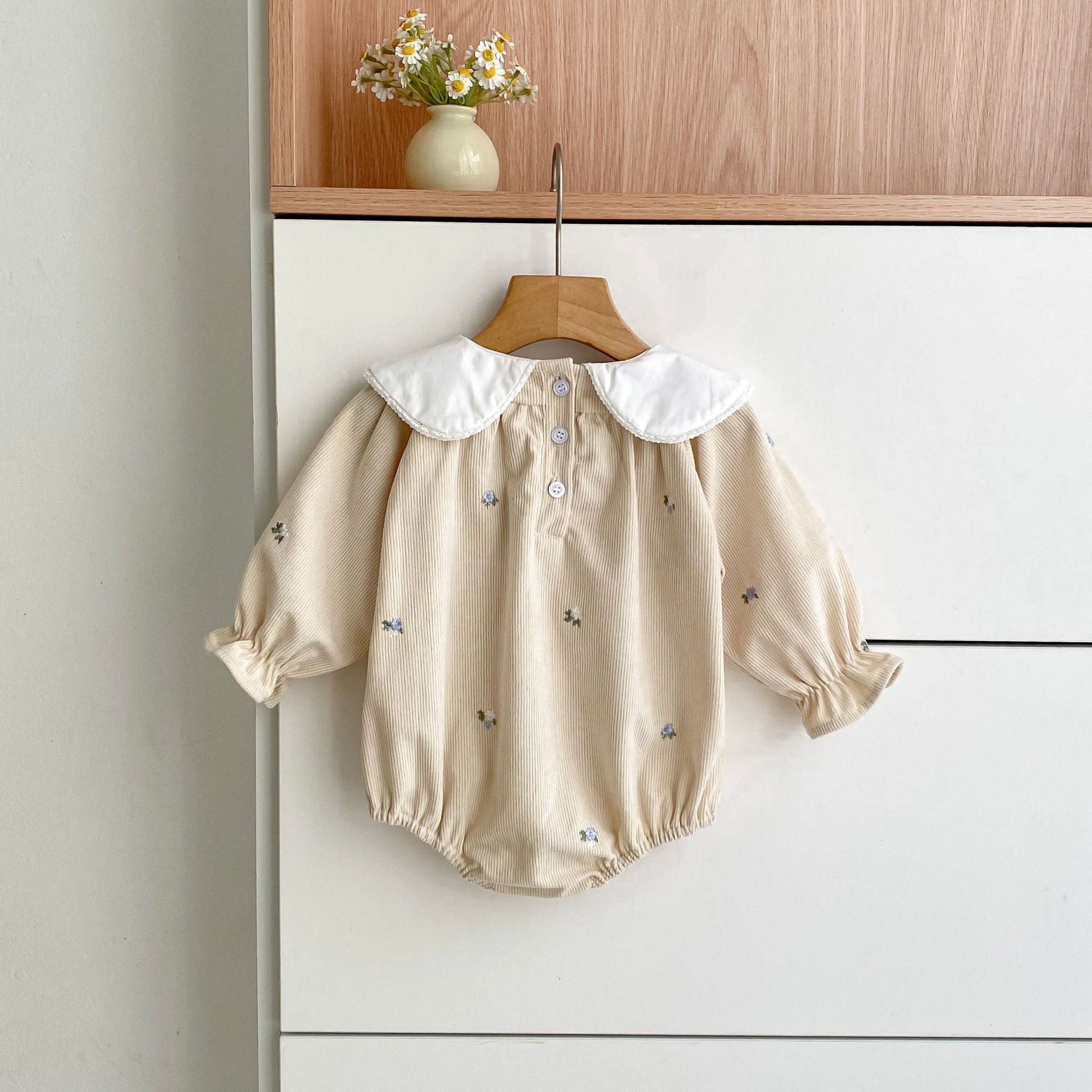 Autumn Baby Kids Girls Flowers Embroidered Pattern Long-sleeved bodysuit and Dress – Princess Sister Matching Set