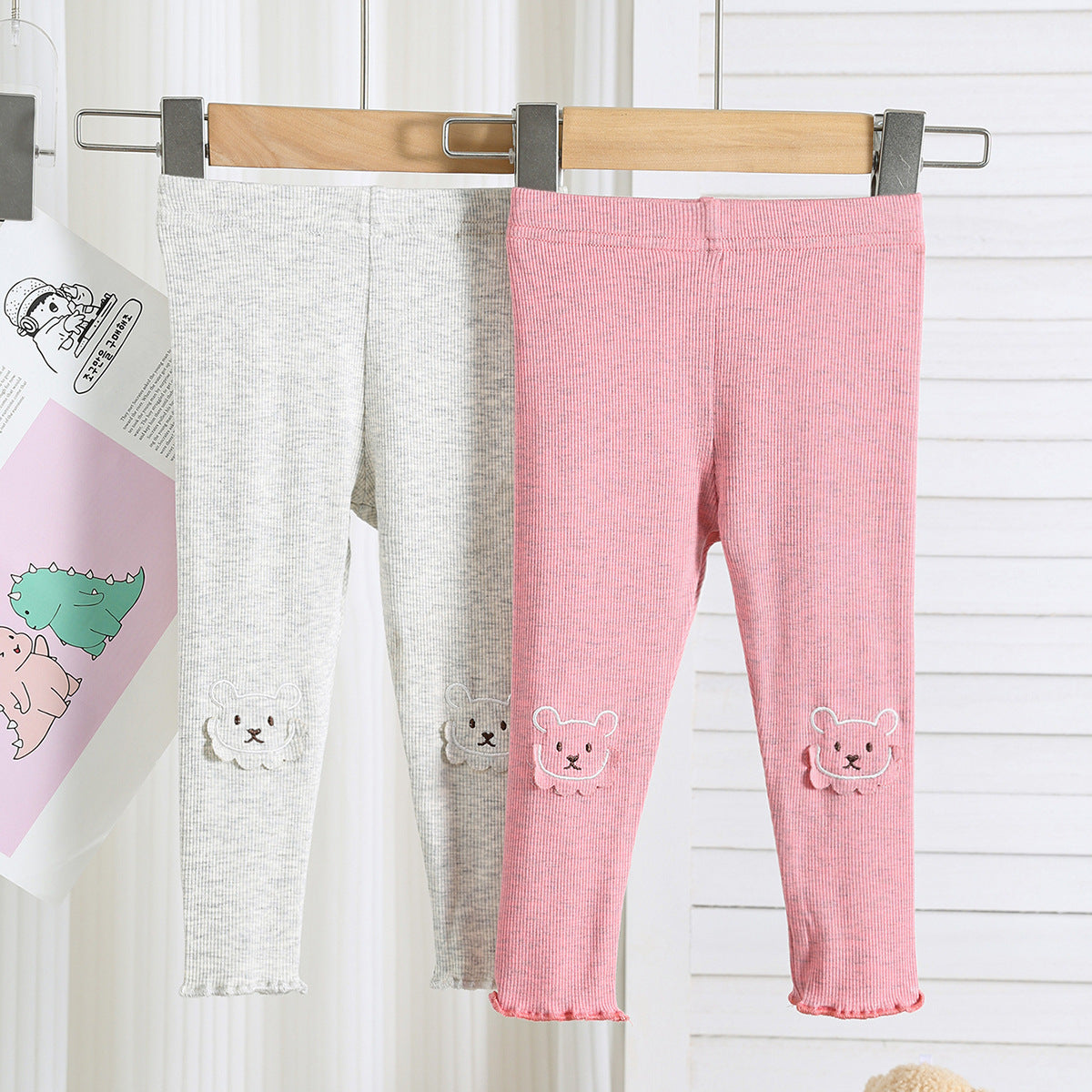 Autumn Arrival Elastic Baby Kids Girls Teddy Bear Pattern Cute Pants