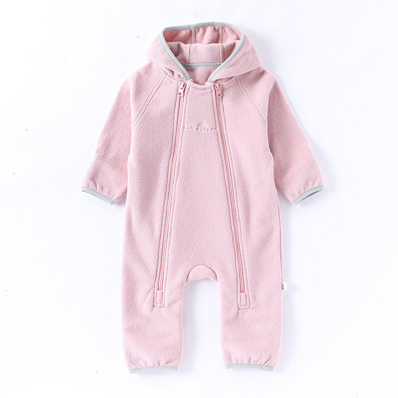 Winter Arrival Baby Unisex Long Sleeves Solid Color Letters Pattern Zip-up Rompers