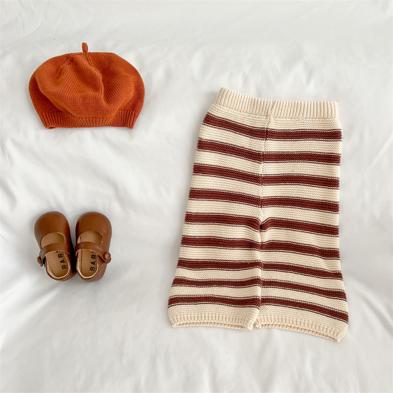 Baby Striped Pattern Lapel Knitted Cardigan or Pants