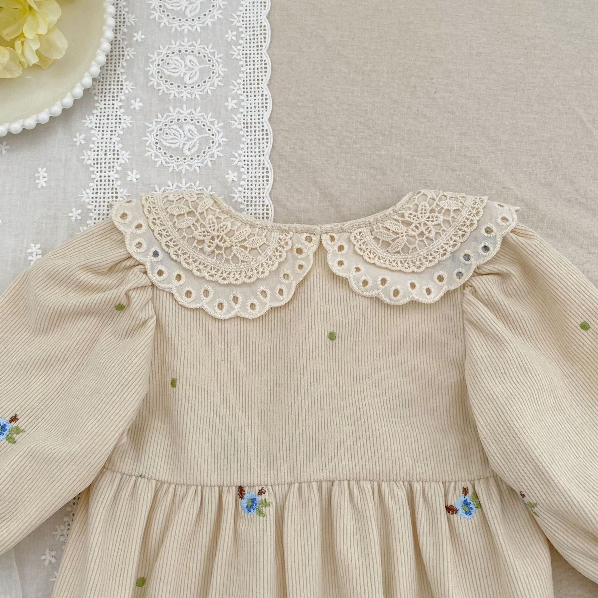Autumn Hot Selling Baby Kids Girls Flowers Embroidered Pattern Long-sleeved bodysuit and Dress – Princess Sister Matching Set