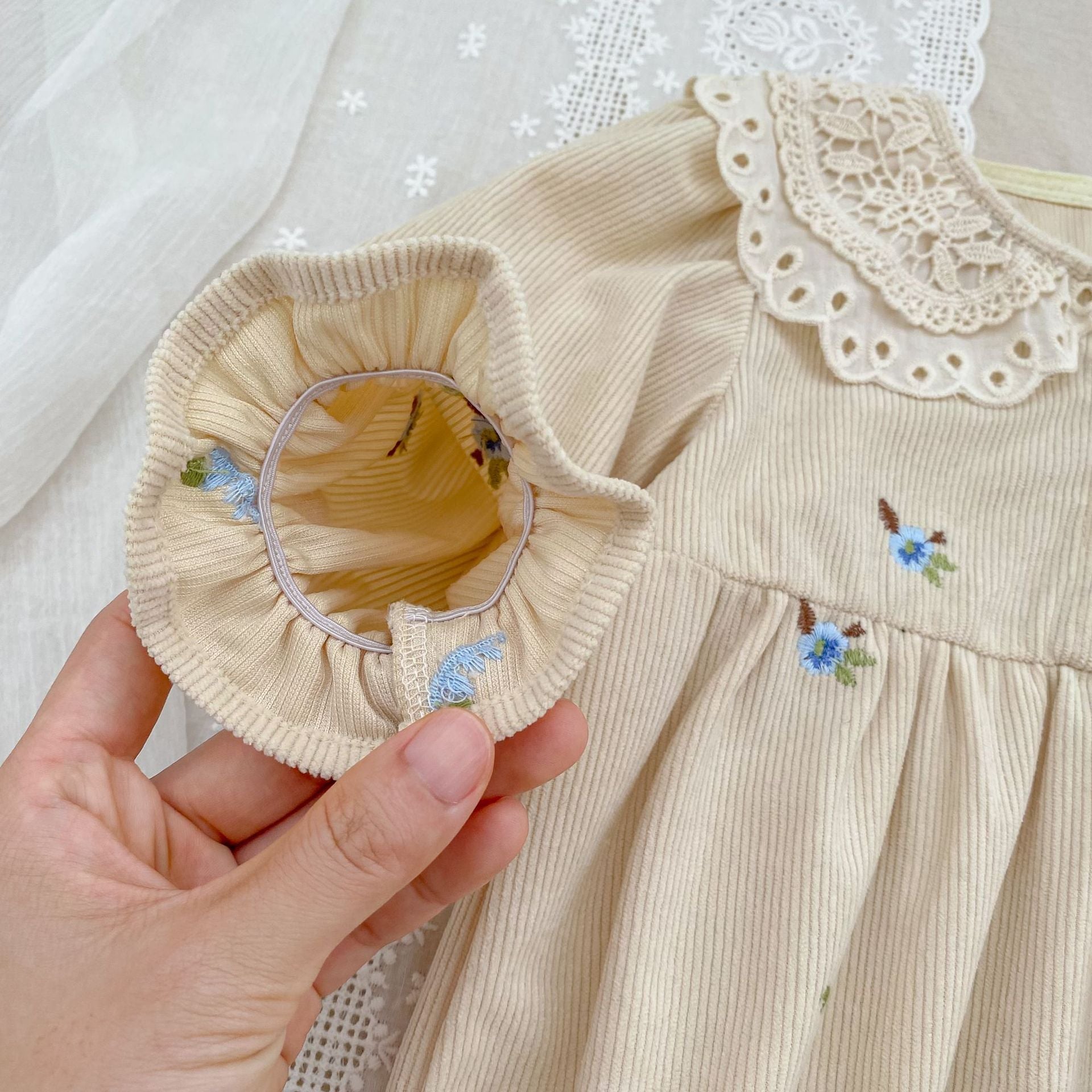 Autumn Hot Selling Baby Kids Girls Flowers Embroidered Pattern Long-sleeved bodysuit and Dress – Princess Sister Matching Set