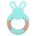 Baby Food-Grade Teething Rattle, Teething Aid for Babies, Wooden and Silicone Rabbit Teething Bracelet