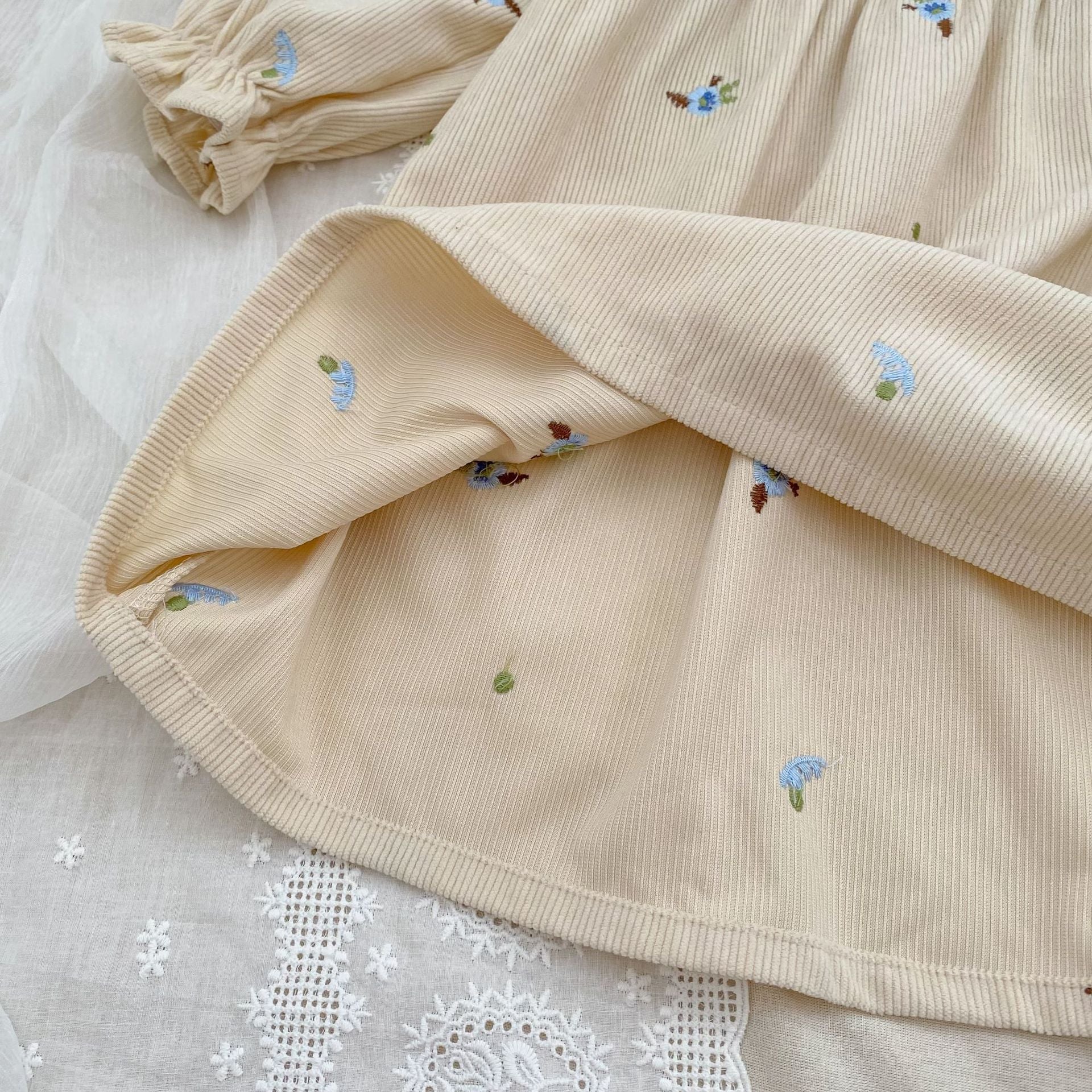 Autumn Hot Selling Baby Kids Girls Flowers Embroidered Pattern Long-sleeved bodysuit and Dress – Princess Sister Matching Set