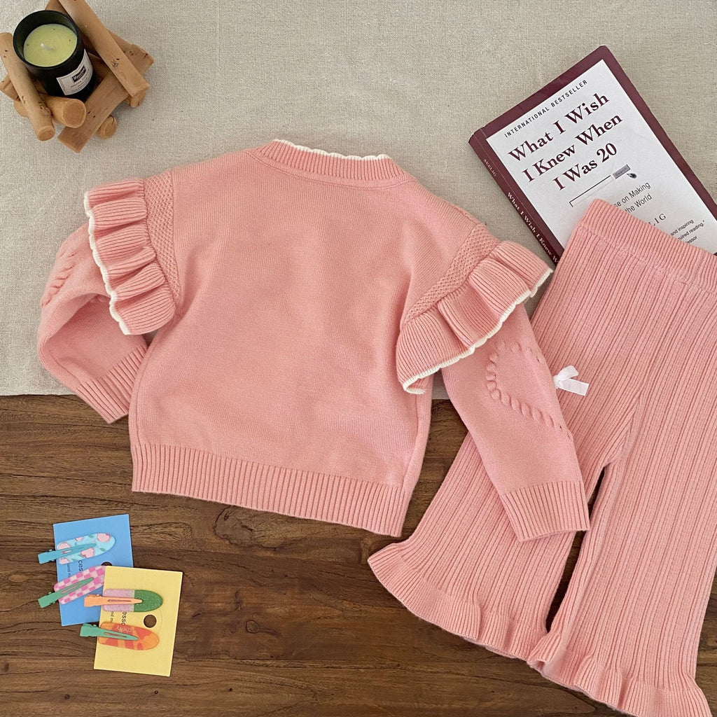 Winter and Autumn Baby Kids Girls Long Sleeves Knitted SET Cardigan and Flared Pants Knitted Clothing Set